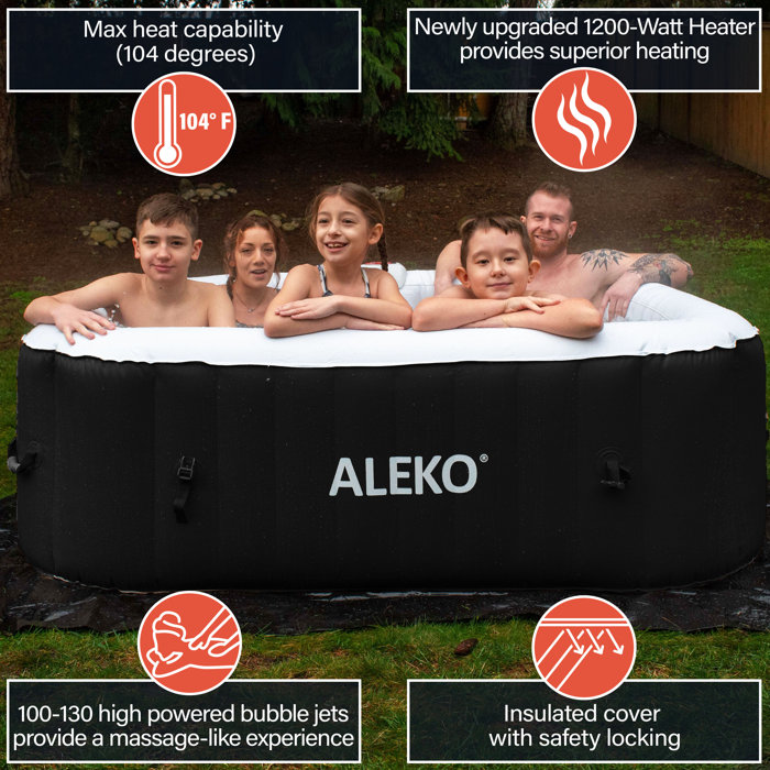 ALEKO Aleko 120 Volt 6 Person 130 Jet Square Inflatable Hot Tub